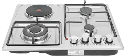 Gas Cooktop, 23” x 20” 4 Burners Countertop/Built-in Stainless Steel Gas Stove 3 Gas-Powered 1 Electric-Powered (0.7 kW, 1.75 kW, 3.3 kW, and 1.0 kW) NG Compatible Hob for Home Restaurants Hotels