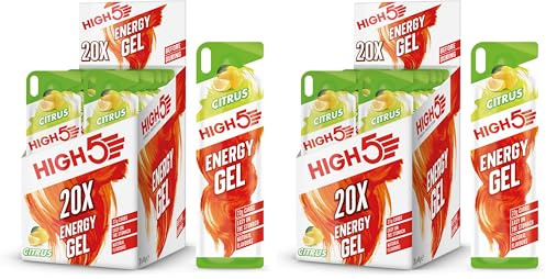 HIGH5 Running Gels - Carbohydrate Supplements for Quick Energy Release - Natural Fruit Juice & Caffeine-Free - Instant Energy Boost for Running, Cycling Nutrition & Endurance Sports (Citrus, 20 x 40g)