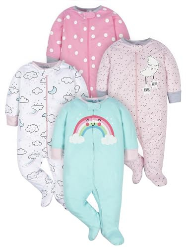 Gerber - Juego de 4 pijamas con diseño de nubes para bebé niño con puños de manoplas