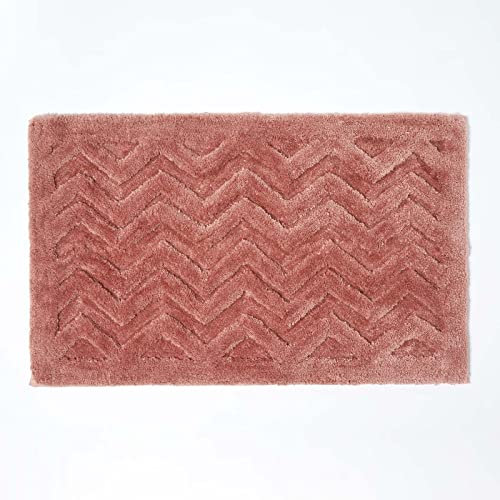 Homescapes rutschfeste Badematte, Hochflor und geometrischem Muster, waschbarer Badteppich aus Baumwolle und Mikrofaser, großer Duschvorleger, Anti-Rutsch, 50 x 80 cm, rosa/Altrosa