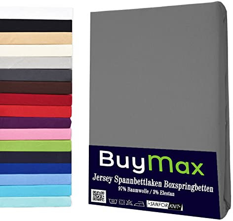 Buymax® Wasserbett Spannbettlaken Stretch 180x200-200x220 cm für Wasserbetten und Boxspringbetten Bettbezug für Matratzen bis 35 cm Matratzenhöhe, Anthrazit-Grau