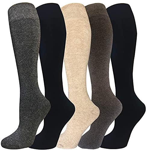 Hi Clasmix Warm Knee High Socks for Women&Men-Thermal Cotton Socks for Hiking,Work,Winter(Mixed Color 3(5 Pack Women))