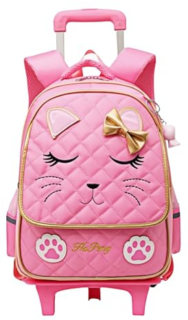 MITOWERMI Sac à dos à roulettes pour filles - Sac à dos à roulettes avec motif tête de chat - Bagages de voyage, 2 roues rose, Large, Sac à dos à