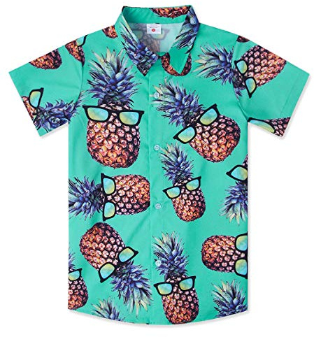 Ahegao Boys Cool Hawaiian Shirt - Pineapple, Short Sleeve, Casual, Size 5-6 Years