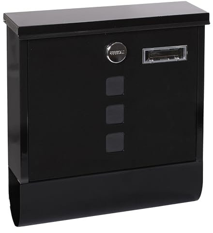 ARREGUI Chance E7004 Buzón Exterior de Acero con Portaperiódicos, Tamaño M (DIN A4), Buzón de Correo con Cerradura Tapada, Tarjetero y Soporte para Periódicos, Buzón de Pared Mediano, Negro