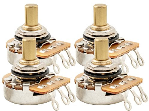 Musiclily Pro HD A250K Messing Zoll Größe 1/4 Zoll Short Solid Shaft Poti Audio Taper Potentiometer für E-Gitarre und Bass(4er Set)