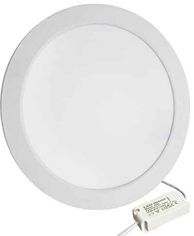 Recessed LED Ceiling Panel Light Round 18w Cool White 6500k 225mm x 225mm, Back Lit Heat Absorber Long Life Span 18WRCW02