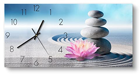 DEQORI Orologio in vetro | verticale 60 x 30 cm | motivo di un giardino zen | grande orologio di design XXL in vetro | orologio da parete silenzioso per soggiorno e cucina | moderno e accattivante