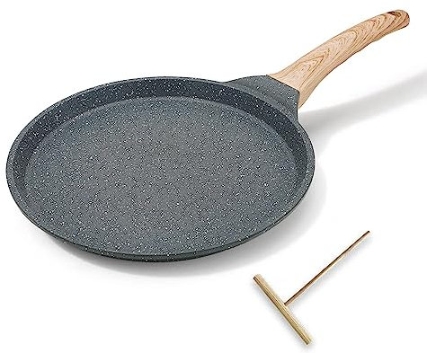 Bobikuke Sartén para Crepes 20 cm con Distribuidor de Masa, Revestimiento Antiadherente, Aluminio - Negro