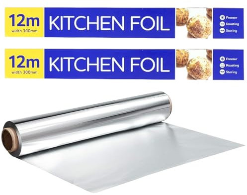 QBL® [ Pack of 2 ] Premium Quality Aluminium Kitchen Catering Tin Foil Roll 300mm x 12m [12] for Restaurants Keep Food Fresh & Hot Long Time,*Packaging May Vary*