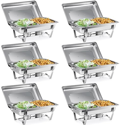 Wilprep 6 PCS Calentadores de Comida para Buffet Acero Inoxidable 9L con 2 Bandejas de Comida de Calefacción Chafing Dish para Buffet de Catering y Fiestas (6pcs 12 x GN 1/2)