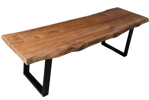 Iova-Moebel Sitzbank 140x40 cm | Esstischbank mit baumkante aus Wildeiche und pulverbeschichteten Stahlbeinen | Bank Massivholz mit echter Baumkante (140cm)