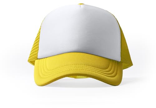 KINKIES Gorra Panel Frontal Acolchado y Parte trasesa de Rejilla - Visera Unisex Fresca, Transpirable con Cierre Ajustable (FR/ES, Letras, Talla única, Amarillo)