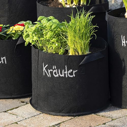 Meister Pflanzsack 29 Liter - 7 Gallonen - 30 x Ø 35 cm - 5 Stück - Luft- & Wasserdurchlässig - Filz / Pflanzen-Sack / Kartoffel-Pflanzsack / Filz-Topf / Pflanztasche / 9960580