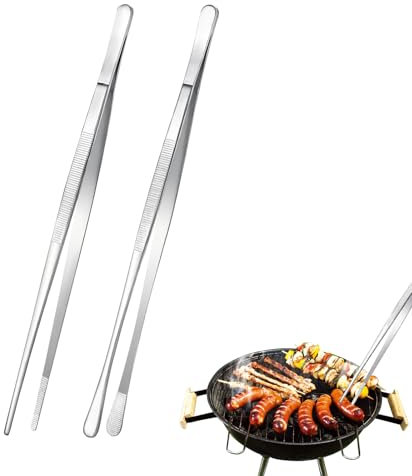 ASSRECT 2 Pezzi Pinze Cucina Acciaio Inox 30cm Pinzette da Cucina Professionali Pinza Chef Pinzette per Alimenti Utensile Manico Lungo per Decorare Cibi, Cucinare, Barbecue, Cuocere Forno - Argento