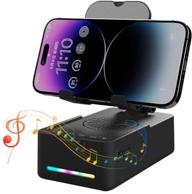 CYBORIS Soporte plegable para teléfono con altavoz, altavoz Bluetooth inalámbrico con soporte para teléfono celular y base antideslizante, luz LED RGB, sonido envolvente HD, compatible con teléfonos,