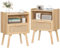 LELELINKY Nachttisch Rattan, Beistelltisch mit 2 Rattan Bekoriert Schublade, Holz Nachttisch Boho, Nachtschrank für Schlafzimmer, Wohnzimmer und Geringer Raum(Natürliche Farbe)