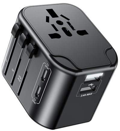 RoRoSkin Reiseadapter Weltweit,Steckdosenadapter mit 2USB A, 2USB C und 1AC Steckdose,Internationaler Steckdosenadapter für Deutschland USA UK Frankreich Spanien Japan Thailand Italien über 200 Länder