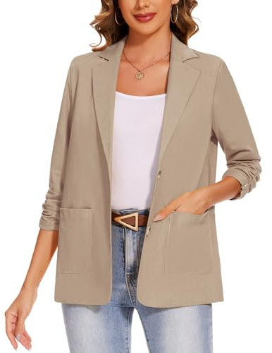 Cotton Linen Blazer Jacket for Women 3/4 Ruched Sleeve Summer Daily Blazers | Cotton Linen Blazer Jackets for Women 3/4 Ruched Sleeve Blazers Summer 2 Button with Pocket Outerwear Notched Lapel