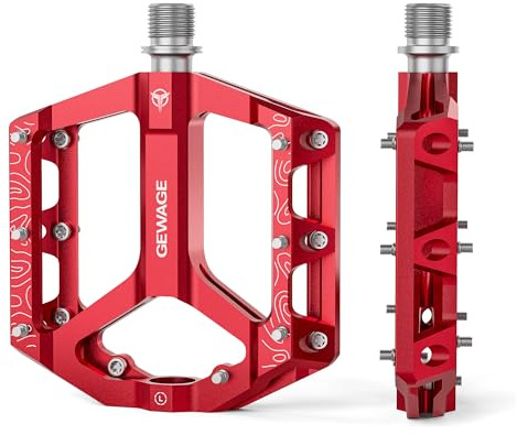 Road/Mountain Bike Pedals -Non-Slip Bicycle Flat Pedal Aluminum 9/16 - 3 Sealed Bearing Lightweight Platform Pedals for Road Mountain BMX MTB Bike (RED)