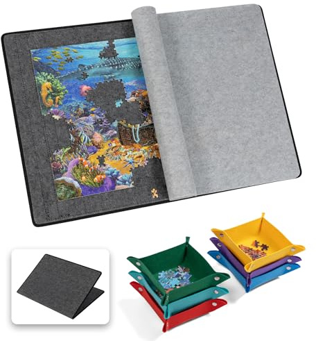 Becko US 1500 Piece Jigsaw Puzzle Board with 6 Trays & Cover, Foldable Puzzle Mat with Auxiliary Lines for Puzzle Storage Saver, Lightweight & Portable, for 1500 1000 750 500 Pieces Jigsaws Puzzles