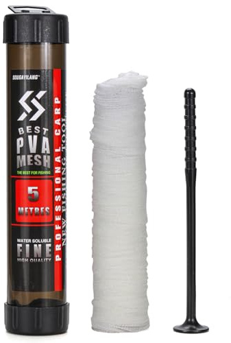 Sougayilang 5 m Pva nätväskor, 18 mm 25 mm 37 mm 44 mm breda Pva Mesh Karp Fisketillbehör med tratt och kolvsystem, snabbsmältande fiske påfyllning för karp, bete, matningsrig – 37