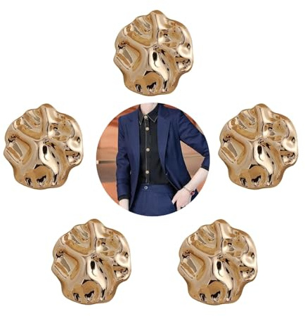 5 Pcs Gold Metal Shank Buttons, Fashion Irregular Shape Button, Zinc Alloy Vintage-Inspired Design, for Cardigans, Blazer,Coats & DIY Crafts