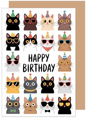 Edition Seidel Tarjeta de cumpleaños cuadrada premium con sobre, tarjeta de felicitación de cumpleaños con texto en inglés para hombre, mujer, amante de los gatos, deseos (G3829 SW025)