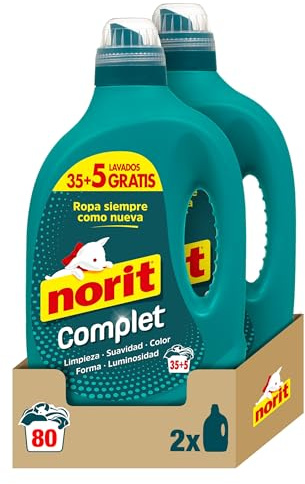 Norit Complet - Detergente Líquido para Toda la Ropa, Máxima Limpieza y Luminosidad, Cuida y Suaviza el Tejido, Mantiene Aspecto, Forma y Color Tras Lavado - Pack de 2 x 2 L