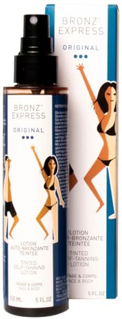 Bronz'Express | Made in France | Loción autobronceadora teñida para cara y cuerpo | Fórmula vegana | Sin manchas | 150 mililitros