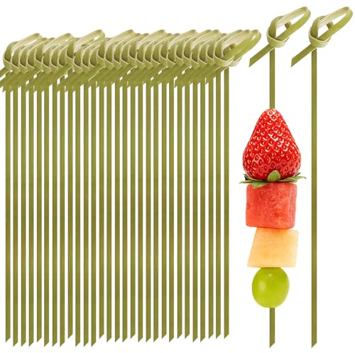 200 Pcs 4.7 Inch Bamboo Cocktail Picks-Fancy Knot Appetizer Skewers,Bamboo Skewers,Eco-Friendly Biodegradable Cocktail Sticks for Drinks, Fruit, Charcuterie, Party Supplies