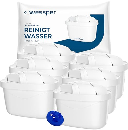 Wessper Wasserfilterkartusche Filter mit Aktivkohle und Ionenaustauschharz, kompatibel mit Dafi, BWT Aquaphor Wasserfilterkannen, durch zusätzlichen PIN kompatibel mit Brita Wasserfilterkanne 6 Stück