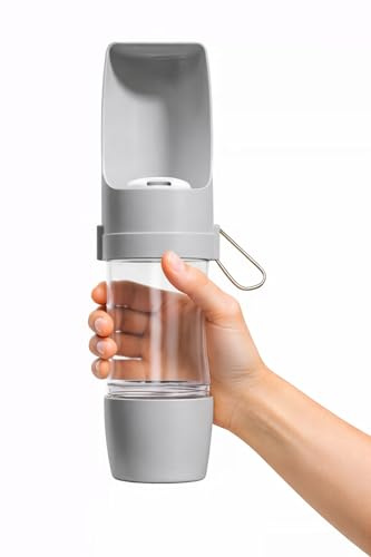 Botella de Agua portátil para Perros y Gatos con Almacenamiento de Alimentos y contenedor de Agua, Cuenco alimentador para Perros, Suministros para Mascotas de Viaje al Aire Libre (Gris)