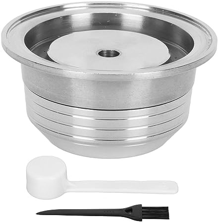 Reusable Coffee Capsule with Lid Scoop Brush, Refillable Coffee Pod for VertuoLine, Smooth Stainless Steel and Plastic Capsule Discs with Accessories for Home or Office