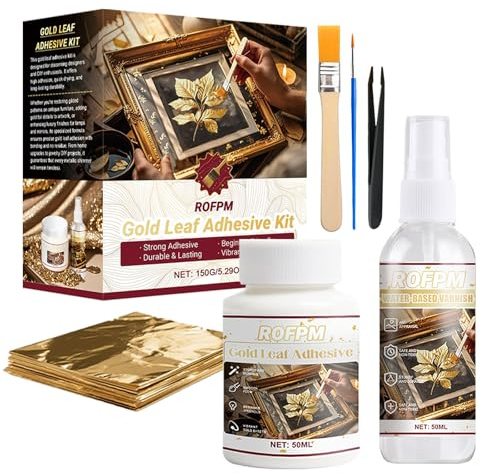 Set di colla a foglia d'oro, latte per foglia d'oro, 50 ml di colla e 50 ml di vernice protettiva a base d'acqua, per fai da te, 100 pezzi, fogli di lamina metallica, artigianato, doratura