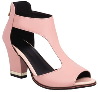 Sandalias Romanas Casuales para Mujer, Sandalias de tacón Alto con Tira en T y Puntera Abierta, con Cremallera Trasera y Tira en el Tobillo Zapatos de Vestir para Mujer,Rosado,43