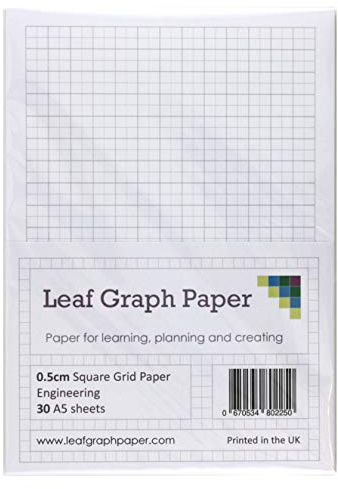 A5 Graph Paper 5mm 0.5cm Squared Engineering - 30 Loose-Leaf Sheets - Grey Grid Lines