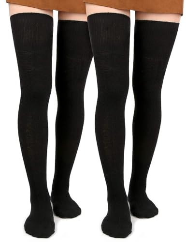 Moon Wood Calcetines Mujer Algodón Extra Largo Tejido Cálido Grueso Altos Sobre Rodilla Medias Compresión Calcetines Hasta Rodilla Calcetines Altos Sobre Muslo Botas Calentadores de Piernas