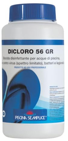 Piscina Semplice Dicloro Granulare 56 – Cloro Rapido per Trattamento Acqua Piscina, Ideale per Mantenere l’Acqua Limpida e Pulita, Formato da 1 Kg