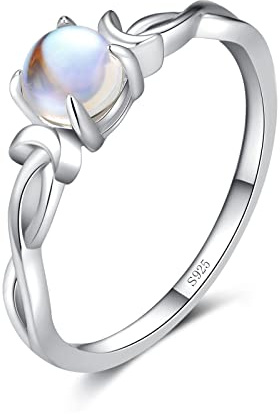 Qings Anillo de Piedra de Luna Plata de Ley 925 Arcoíris Moonstone Infinito Símbolo de Promesa de Boda Doble Anillo de Luna Azul Circonia Joyas Regalos para Mujeres Niñas Madr Talla 18