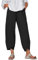 heekpek Pantalon Fluide Femme Décontracté Pantalon Large en Coton Élastiquée Taille avec Poches Pantalon 7/8 Pantacourt Été Léger Pants de Plage, Noir, Taille L