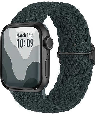 Suitisbest Nylon Armband Kompatibel mit Apple Watch 42mm 44mm 45mm 46mm 49mm, Rutschfestes Geflochtenes Elastisches Dehnbares Band für Apple Watch 11 10 9 8 SE 7 6 5 4 3 2 1 Ultra 3/2/1, Dunkelgrün