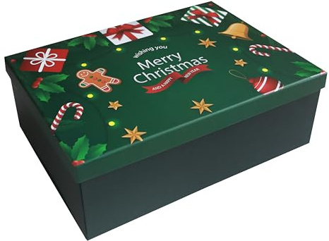 Cajas de regalo verdes con tapas, 270 x 210 x 105 mm, cajas de regalo vacías grandes para regalos, caja de cartón plegable resistente de lujo para regalos, suministros de fiesta de Navidad