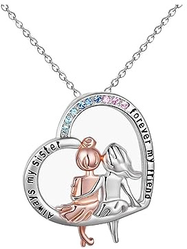 KBRPEY Hermanas Collar Always My Sister Forever My Friend 925 Sterling Silver Hermana Colgante Cadena Joyería para Mujer Niñas joyería de la amistad Regalo para Hermana Amigos