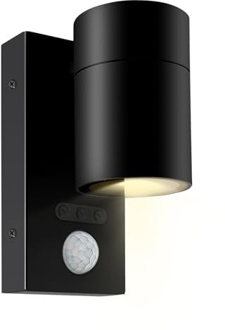 Kerry Outside Wall Lights with Sensor, IP65 Waterproof Downward Outdoor Lighting, External PIR Wall Mount Security Downlight, Black Stainless Steel Exterior Light Mains Powered for Porch (Bulb Excl.)