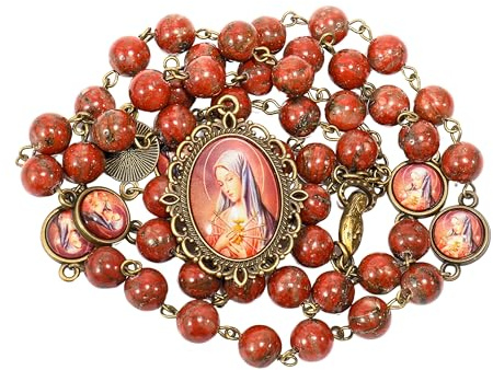Nazareth Store Chapelet en perles de pierre de Notre-Dame des Douleurs de Collier en perles solides avec médaillon en époxy 7 Sept Douleurs