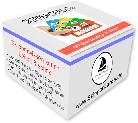 SKIPPERCARDS Komplettbox - 194 Sportboot Lernkarten - Seezeichen, Lichterführung, Ausweichregeln, Schallsignale - Ideales Zubehör zum Sportbootführerschein See, Segeln und Bootsport