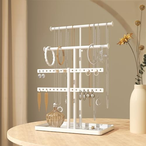 Josmimic Jewelry Holder Organizer Necklace Display: Metal Aesthetic Room Decor Tree Stand for Bracelet Hanger and Earrings Storage