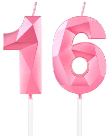 mciskin Pink 16th Birthday Candles, 3D Number 16 Candles for Cake, Girls Boys 16th Birthday Decorations,Pearl Pink Candle Cake Topper Decorations for Birthday Party Weddings Anniversary Supplies