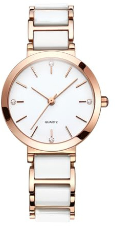 RORIOS Armbanduhr für Damen Einfache Keramik Armband Uhren Analoge Quarz Uhren Elegante Diamant Uhr Business Frauen Damenuhr Weiß